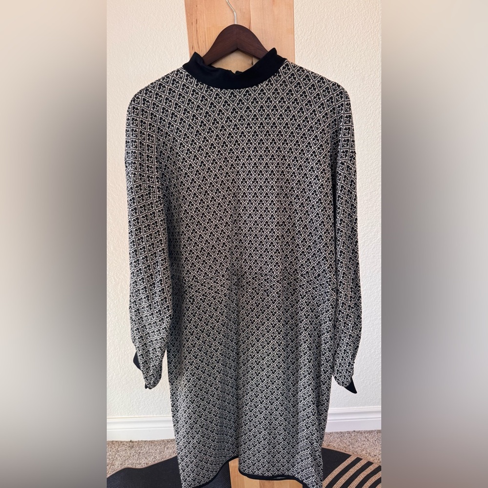 Eloquii Black and White Patterned Long Sleeve Dress
